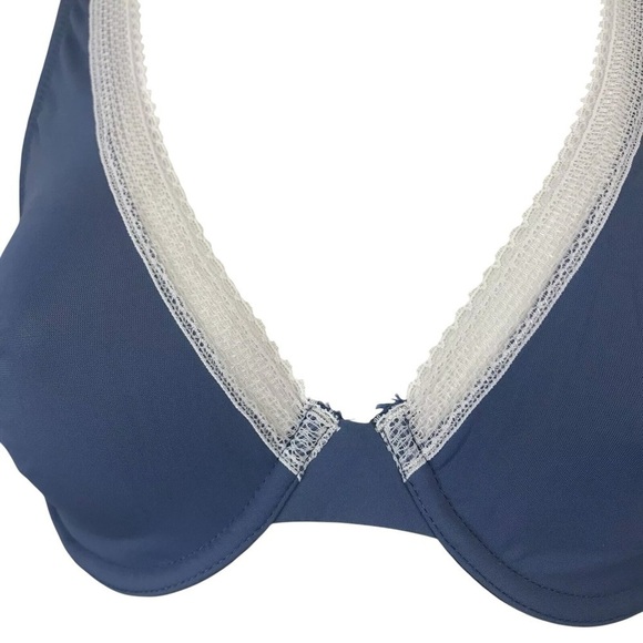 New Victorias Secret Unlined Demi Bra Lace Trim Sheer Stretch Blue - Picture 3 of 4